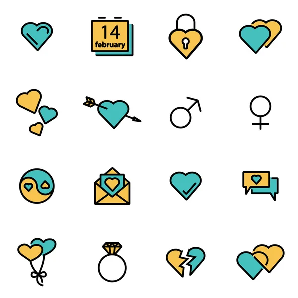 Paquete de iconos de línea plana de moda para diseñadores y desarrolladores. Set de amor de línea vectorial — Archivo Imágenes Vectoriales