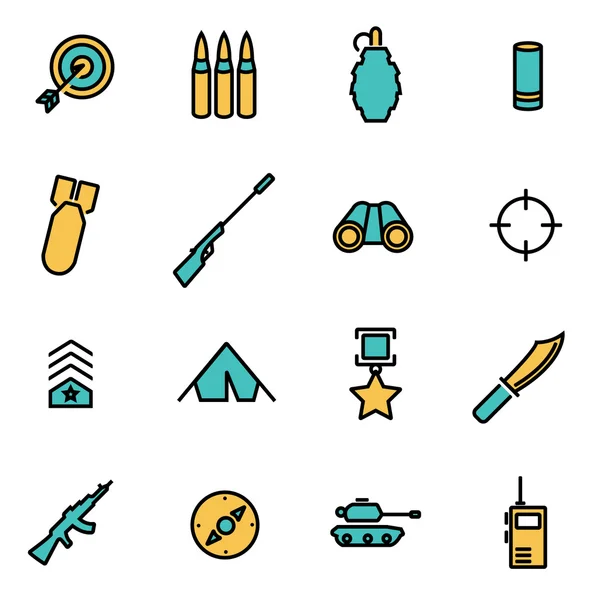 Paquete de iconos de línea plana de moda para diseñadores y desarrolladores. Línea vectorial conjunto militar — Vector de stock