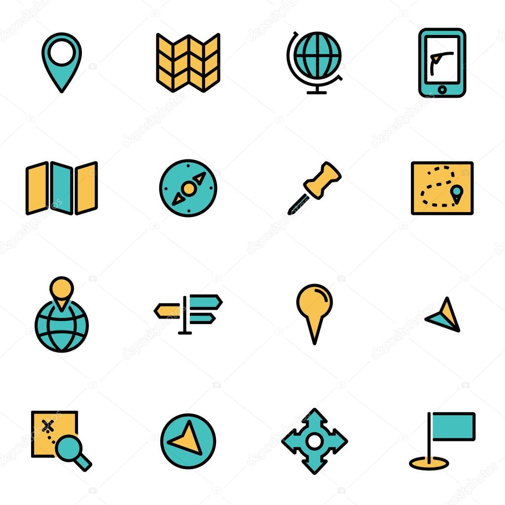 Trendy flat line icon pack for designers and developers. Vector line map set