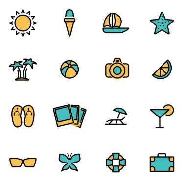 Trendy flat line icon pack for designers and developers. Vector line summer set