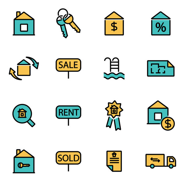 Trendy flat line icon pack for designer and developers. Набор векторных линий недвижимости
