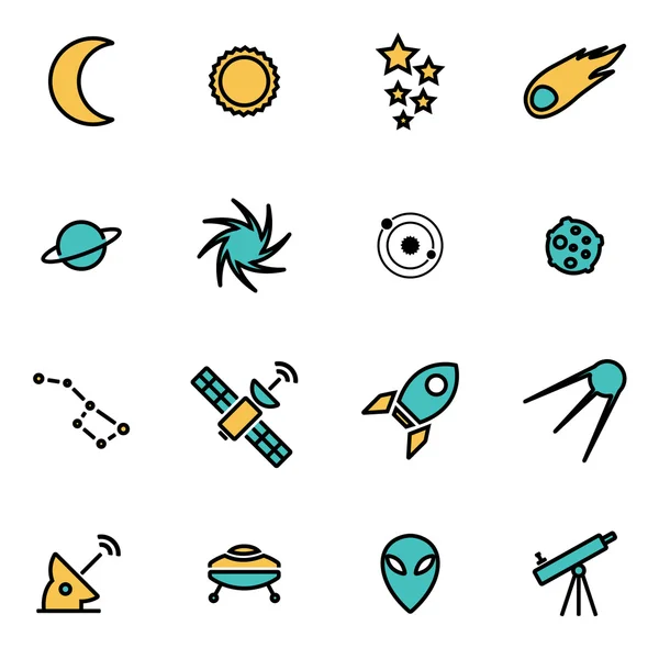 Trendy flat line icon pack for designers and developers. Vector line space set — Stok Vektör