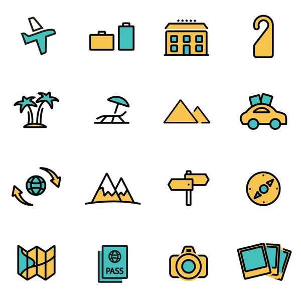 Paquete de iconos de línea plana de moda para diseñadores y desarrolladores. Juego de viaje de línea vectorial — Vector de stock