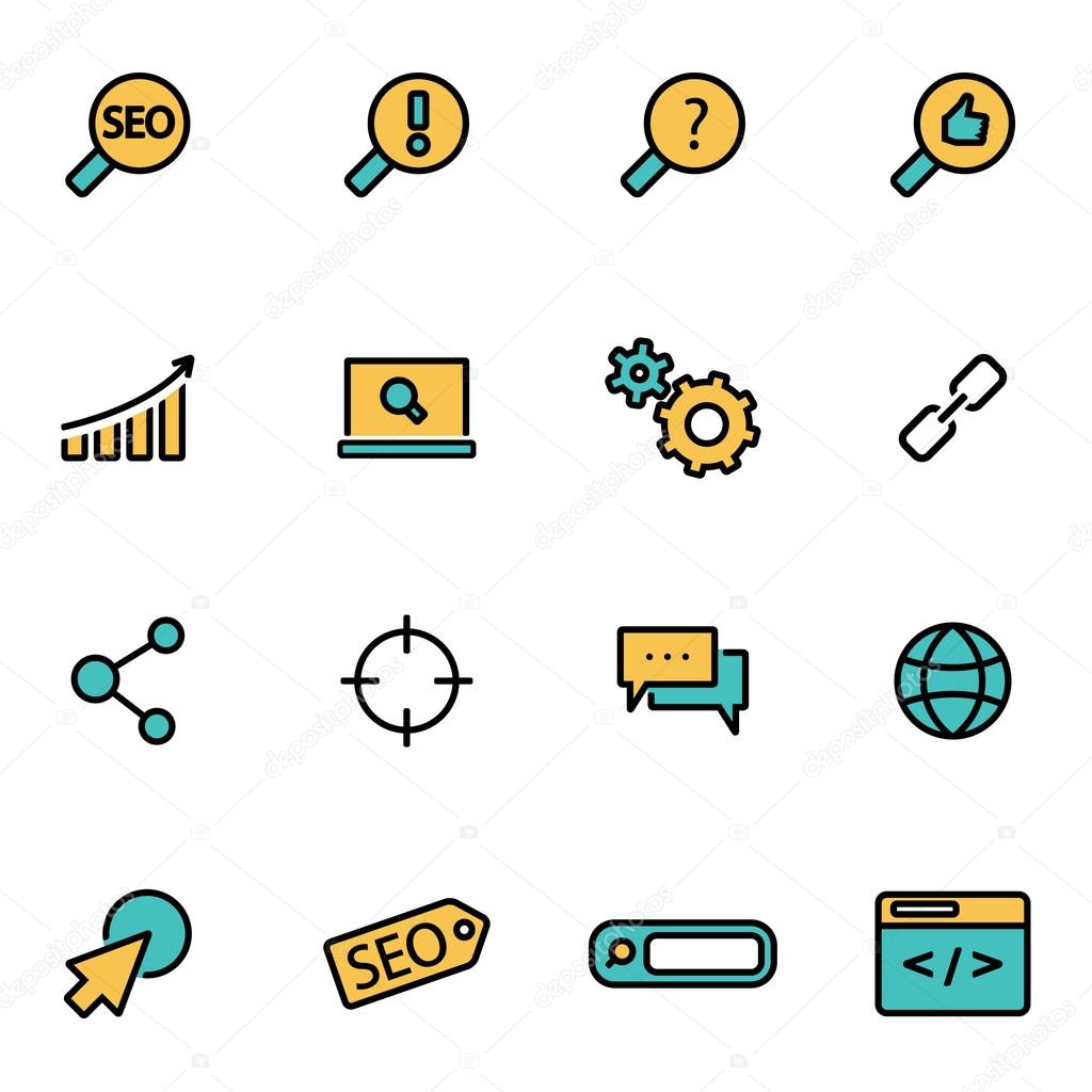 Trendy flat line icon pack for designers and developers. Vector line seo set