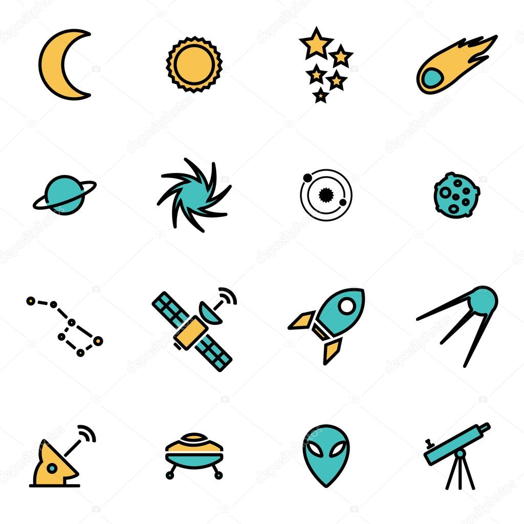 Trendy flat line icon pack for designers and developers. Vector line space set