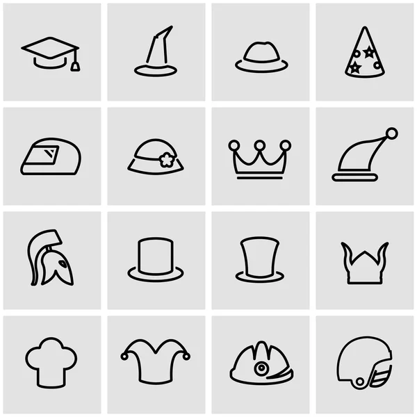 Vector line helmet and hat icon set — Stock Vector