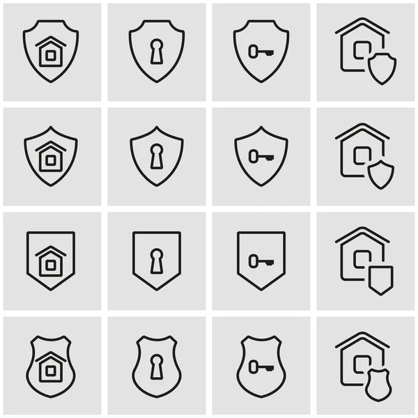 Línea vectorial conjunto de iconos de seguridad para el hogar — Vector de stock