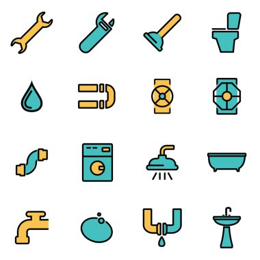 Tasarımcılar ve geliştiriciler için trendy düz çizgi simge paketi. Vektör hattı sıhhi tesisat simge seti