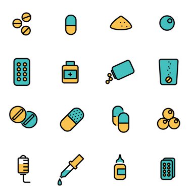 Tasarımcılar ve geliştiriciler için trendy düz çizgi simge paketi. Vektör çizgi hapları simge seti