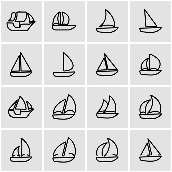 Ensemble d'icône de voilier de ligne vectorielle — Image vectorielle