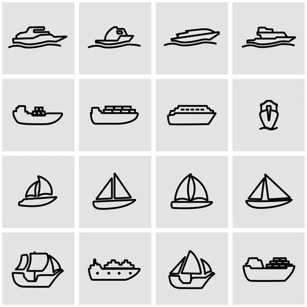 Набор иконок векторной линии корабля и лодки — стоковый вектор