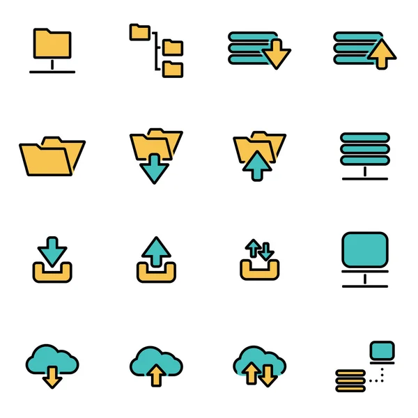 Trendy flat line icon pack for designers and developers. Vector line ftp icon set — Stock Vector