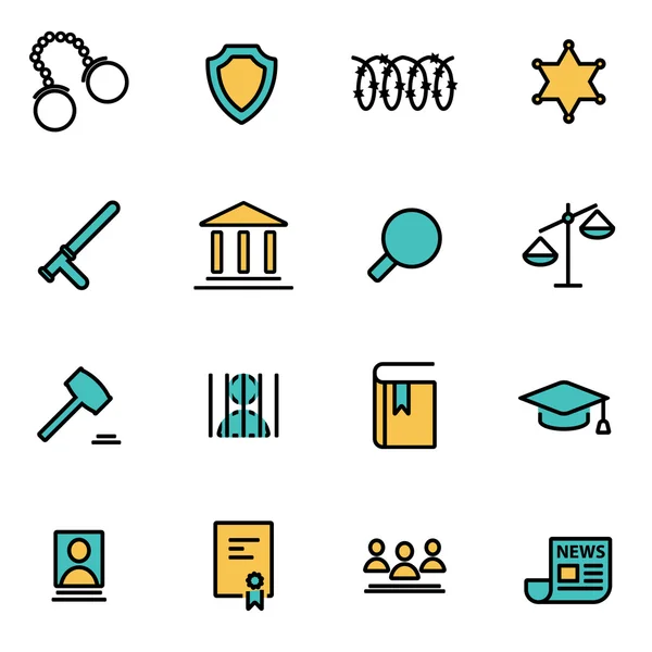 Paquete de iconos de línea plana de moda para diseñadores y desarrolladores. Juego de iconos de justicia de línea vectorial — Archivo Imágenes Vectoriales