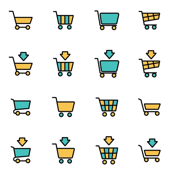 Trendy platte lijn icon pack voor ontwerpers en developers. Vector lijnwinkel wagen icon set — Stockvector