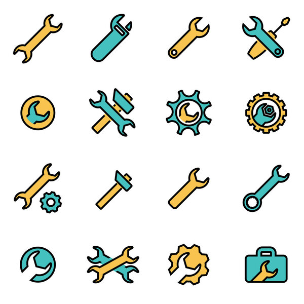 Trendy flat line icon pack for designers and developers. Vector line settings wrench icon set