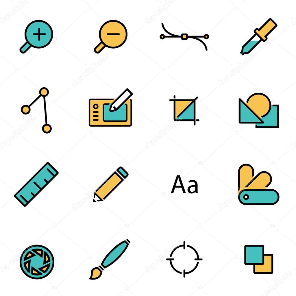 Trendy flat line icon pack for designers and developers. Vector line graphic design icon set