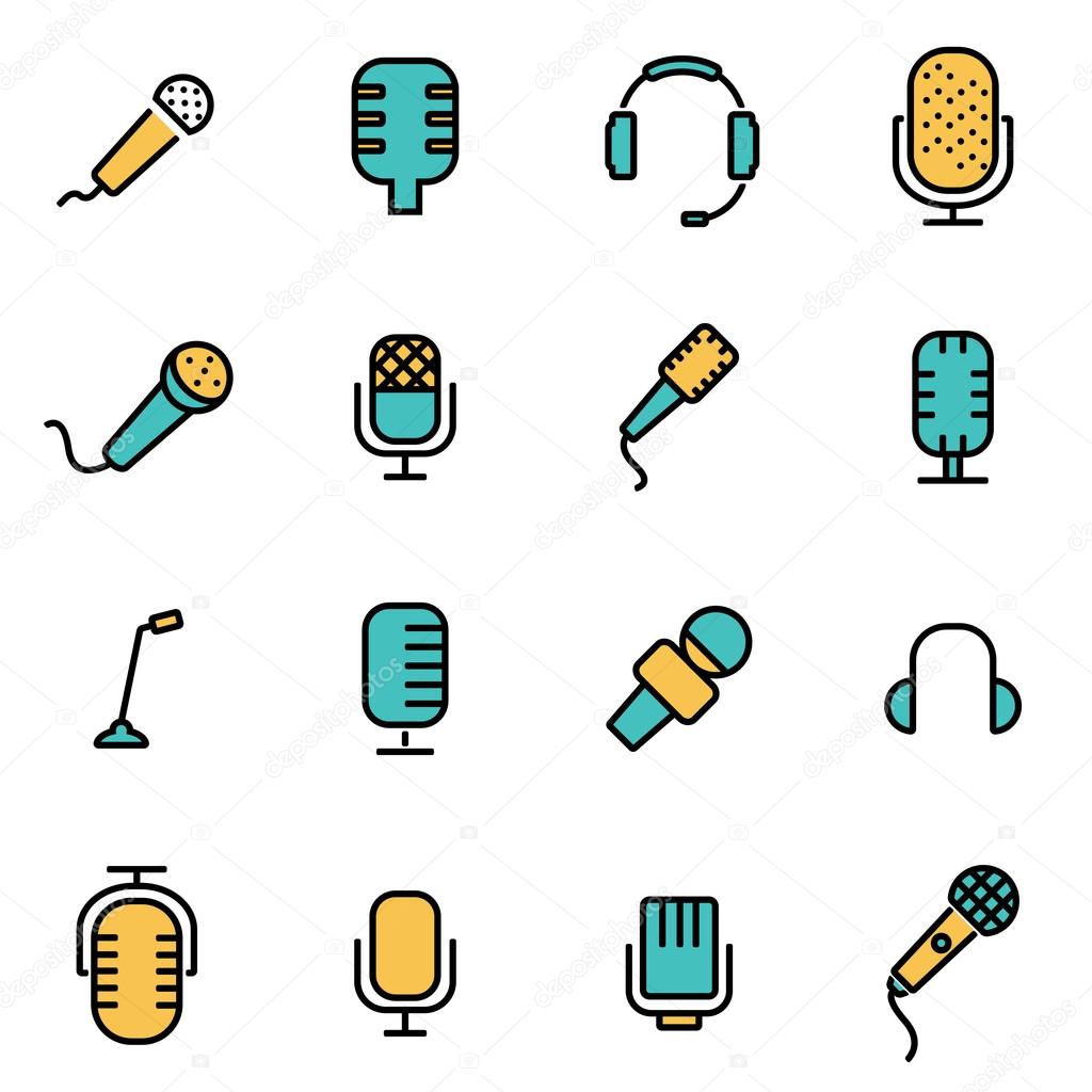 Trendy flat line icon pack for designers and developers. Vector line microphone icon set