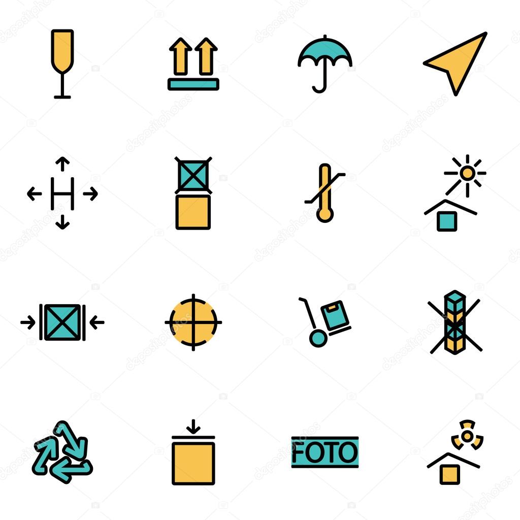 Trendy flat line icon pack for designers and developers. Vector line marking of cargo icon set