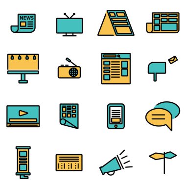 Tasarımcılar ve geliştiriciler için trendy düz çizgi simge paketi. Vektör çizgisi reklam simgesi seti