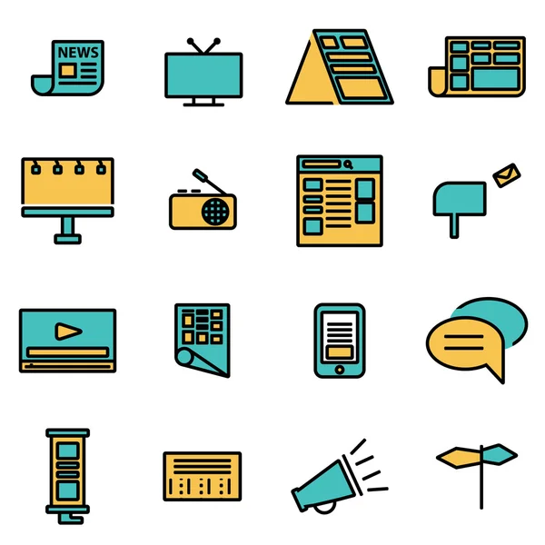 Paquete de iconos de línea plana de moda para diseñadores y desarrolladores. Conjunto de iconos de publicidad de línea vectorial — Archivo Imágenes Vectoriales