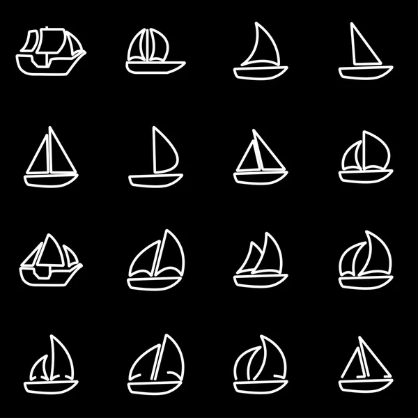 Vektor linje segelbåt Ikonuppsättning — Stock vektor
