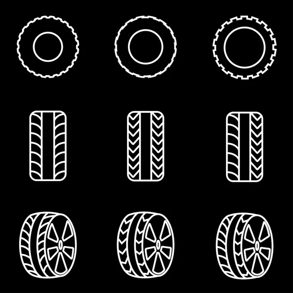 Conjunto de ícones de pneus de linha vetorial — Vetor de Stock