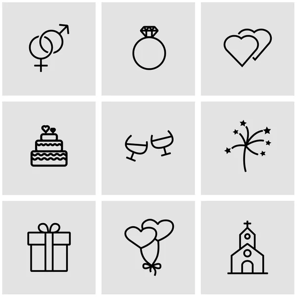 Vector line wedding icon set — Stock Vector