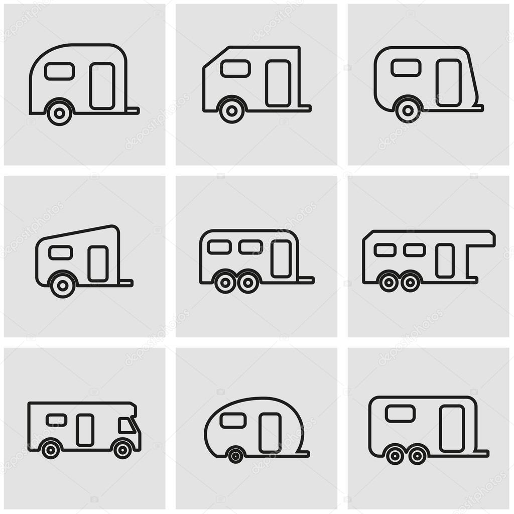 Vector line trailer icon set