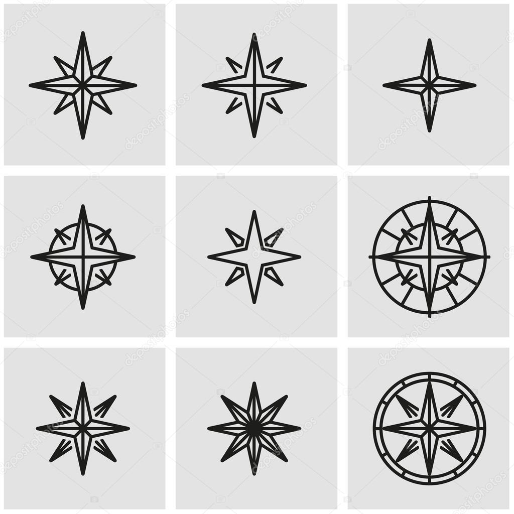 Vector line wind rose icon set