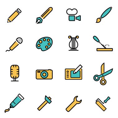 Tasarımcılar ve geliştiriciler için trendy düz çizgi simge paketi. Vektör çizgisi art araç simgesi seti