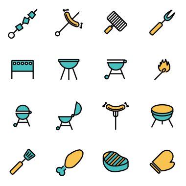Trendy düz çizgi Icon pack için tasarımcılar ve geliştiriciler. Vektör hat Barbekü Icon set