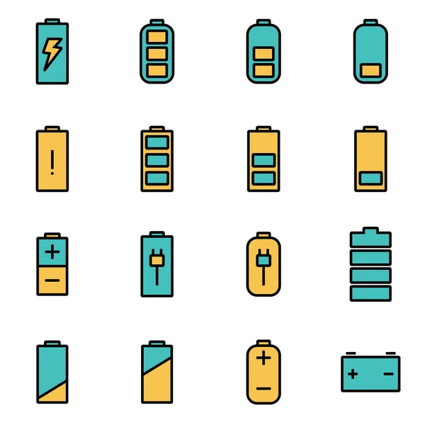 Trendy flat line icon pack for designers and developers. Vector line battery icon set — Stock Vector