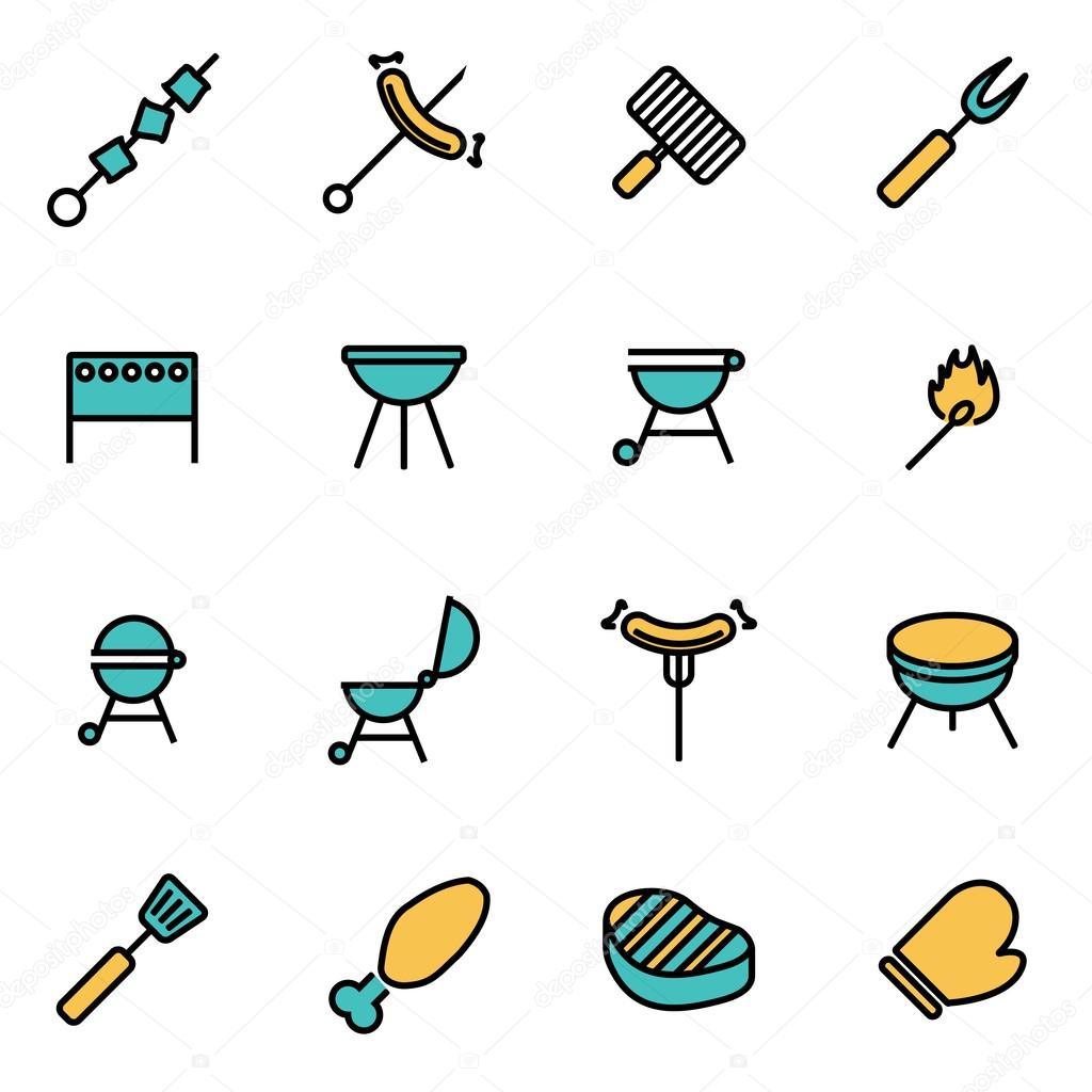 Trendy flat line icon pack for designers and developers. Vector line barbecue icon set