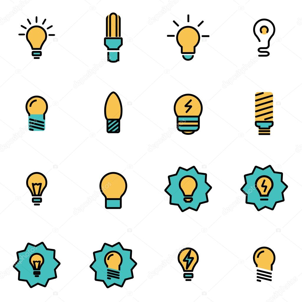 Trendy flat line icon pack for designers and developers. Vector line bulbs icon set