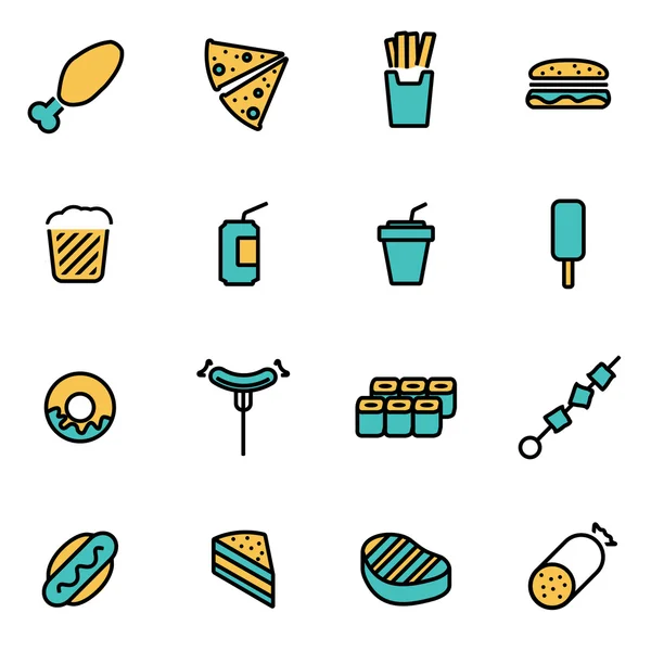 Trendiges flaches Line Icon Pack für Designer und Entwickler. Vektorlinie Fastfood Icon Set — Stockvektor