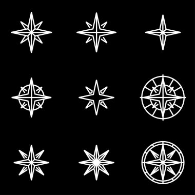 Vector line wind rose icon set clipart