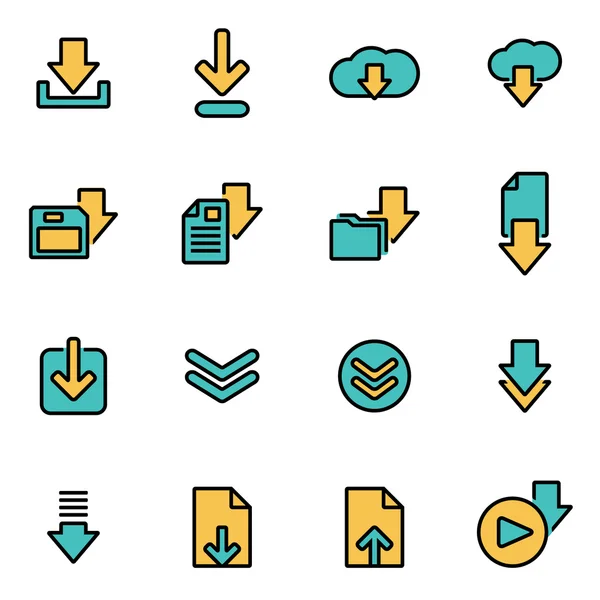 Paquete de iconos de línea plana de moda para diseñadores y desarrolladores. Vector línea de descarga icono conjunto — Vector de stock