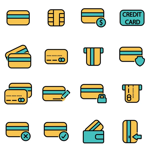 Trendiges flaches Line Icon Pack für Designer und Entwickler. Vektor-Linie Kreditkarten-Symbol gesetzt — Stockvektor