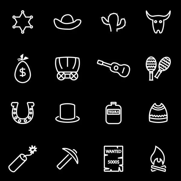 Vector line wild west icon set — Stock Vector