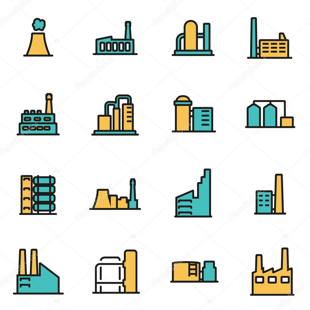Trendy flat line icon pack for designers and developers. Vector line factory icon set