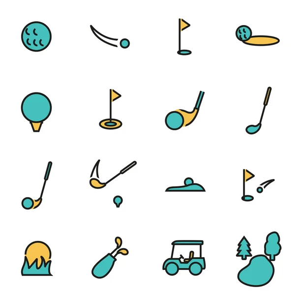 Paquete de iconos de línea plana de moda para diseñadores y desarrolladores. Juego de iconos de golf de línea vectorial — Archivo Imágenes Vectoriales