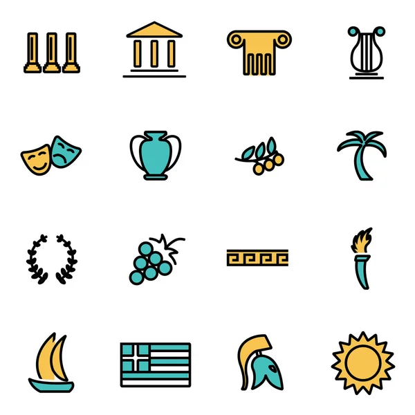 Trendy flat line icon pack for designers and developers. Vector line greece icon set — Stock Vector