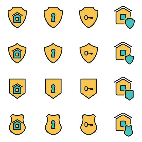 Paquete de iconos de línea plana de moda para diseñadores y desarrolladores. Línea vectorial conjunto de iconos de seguridad para el hogar — Vector de stock