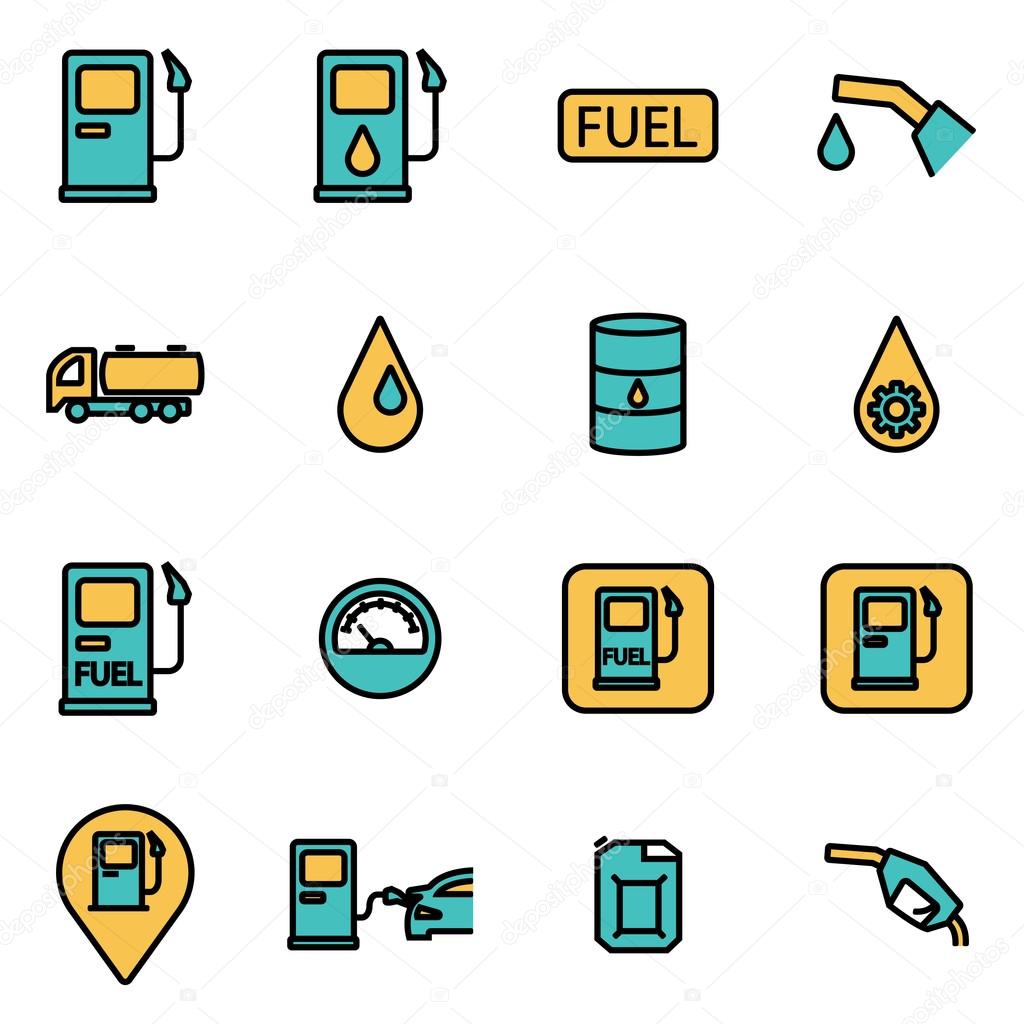 Trendy flat line icon pack for designers and developers. Vector line gas station icon set