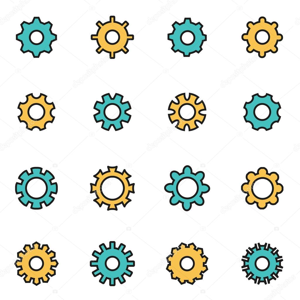 Trendy flat line icon pack for designers and developers. Vector line gear icon set