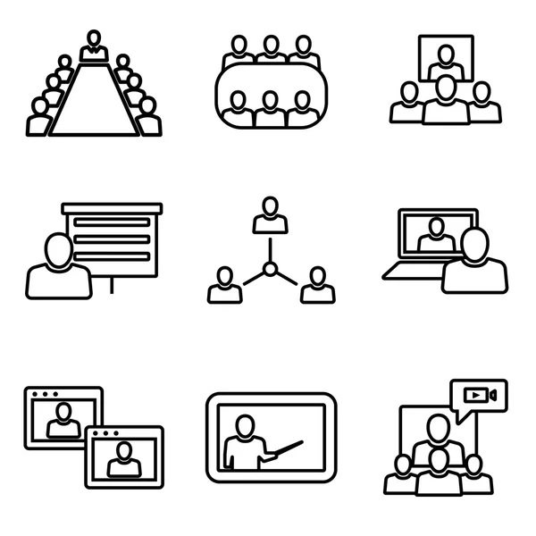 Vector line conference icons set. Business communication. — Stock Vector
