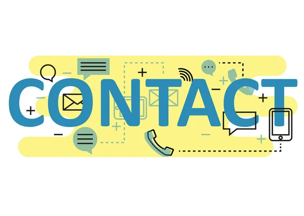 Contact concept platte lijn ontwerp met pictogrammen en elementen. Moderne contact concept vectoren collectie. Contact concept belettering — Stockvector