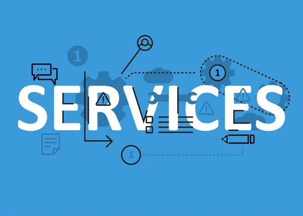 服务概念平线设计与图标和元素。现代服务业概念向量集合。服务概念刻字 — 图库矢量图片