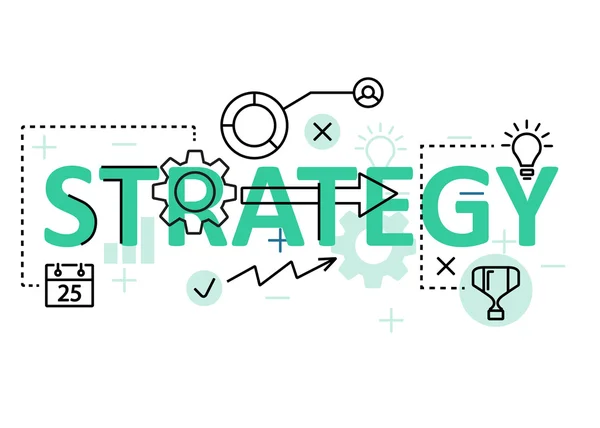 Strategie concept platte lijn ontwerp met pictogrammen en elementen. Moderne strategie concept vectoren collectie. Strategie concept belettering — Stockvector