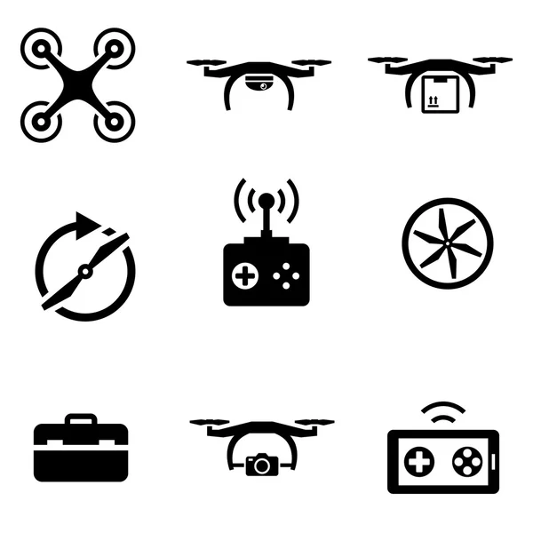 Vector black drone  icon set — Stock Vector